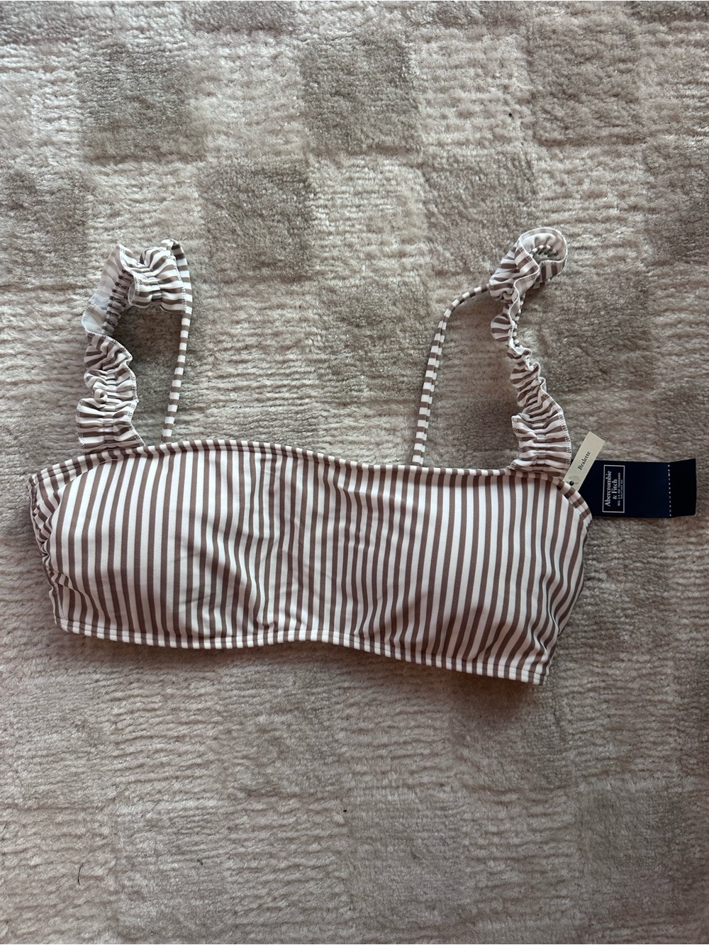 Abercrombie & Fitch Striped White and Brown Bikini Top